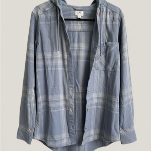 tentree Blue Plaid Button-Down Hooded Shirt
